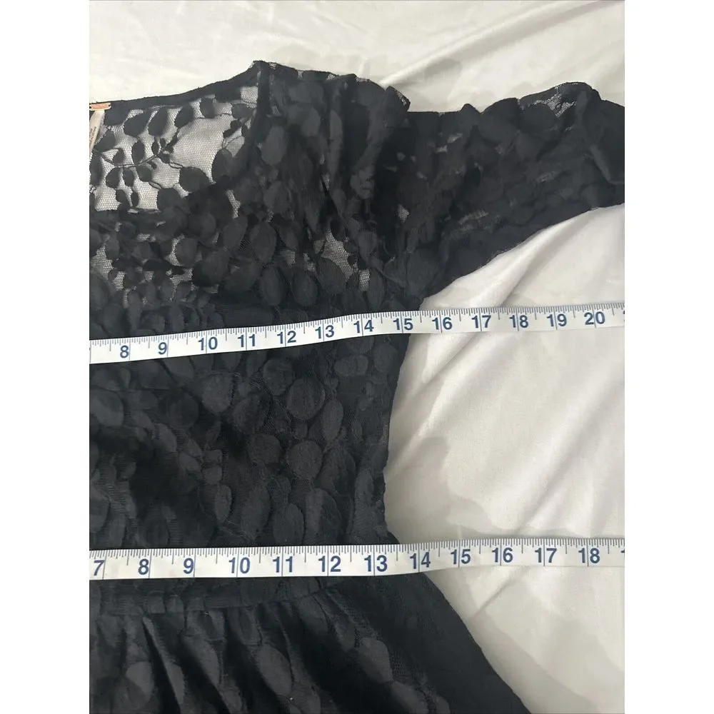 NEW $128 Free People [ 4 ] Skater‎ Floral Mesh Lace Dress in Black #u1184